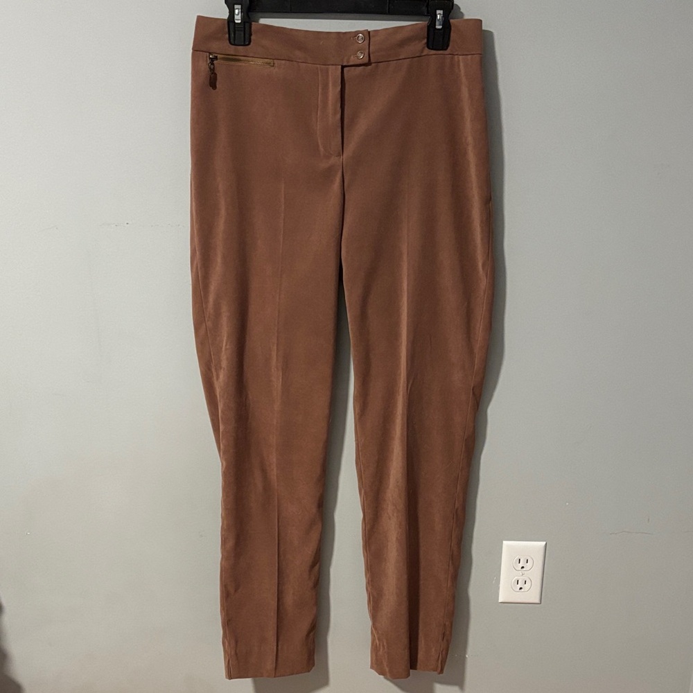 J. McLaughlin Brown Faux Suede Straight Leg Pants Business Casual‎ Zipper